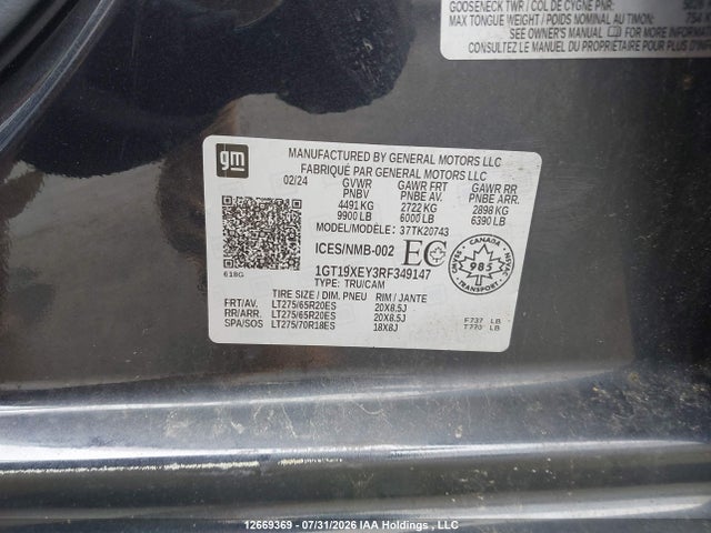 Aukcja sprzedaży 2024 Gmc Sierra K2500 Denali Ultimate, vin: 1GT19XEY3RF349147, numer aukcji: 12669369