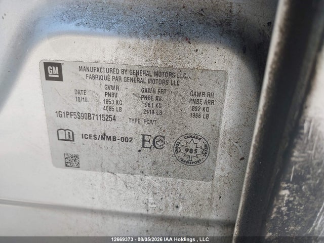 Aukcja sprzedaży 2011 Chevrolet Cruze Lt Turbo, vin: 1G1PF5S90B7115254, numer aukcji: 12669373