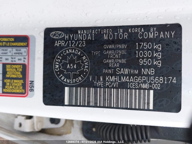 12669374 :رقم المزاد ، KMHLM4AG6PU568174 vin ، 2023 Hyundai Elantra Preferred Ivt مزاد بيع
