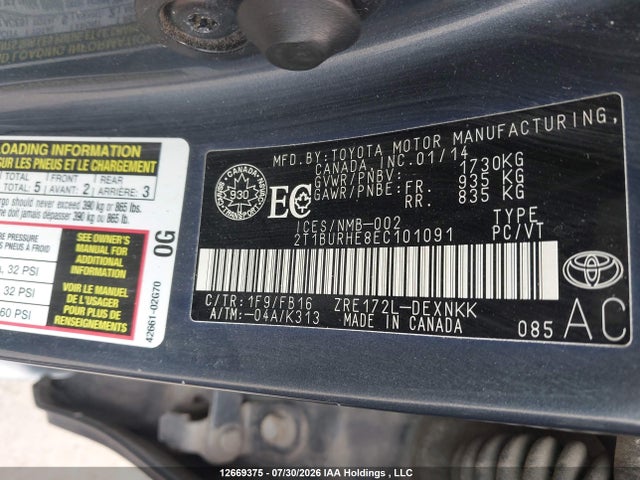 Toyota Corolla 2014 2T1BURHE8EC101091 Image 9