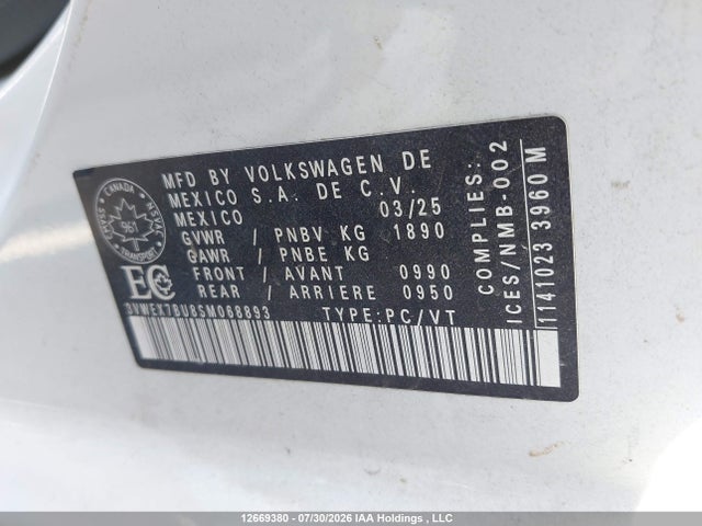 Aukcja sprzedaży 2025 Volkswagen Jetta Se, vin: 3VWEX7BU8SM068893, numer aukcji: 12669380