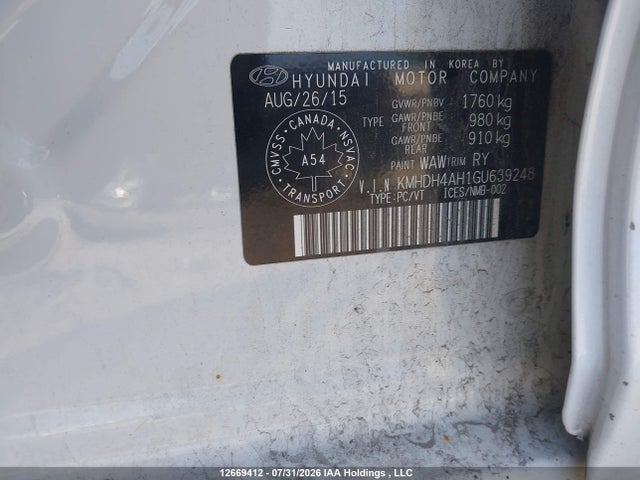 Продажа на аукционе авто 2016 Hyundai Elantra Limited, vin: KMHDH4AH1GU639248, номер лота: 12669412