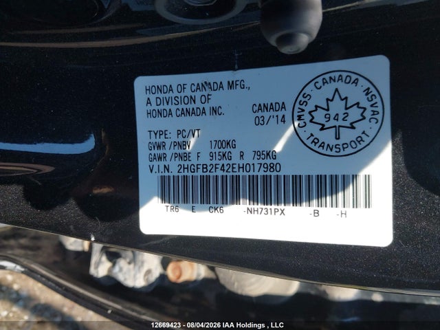 Honda Civic Lx 2014 2HGFB2F42EH017980 Image 9