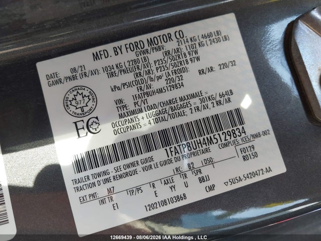 1FATP8UH4M5129834 Ford Mustang Convertible