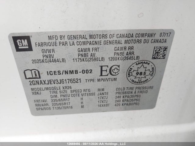 Chevrolet EQUINOX LT 2018 2GNAXJEV3J6176521 Image 9
