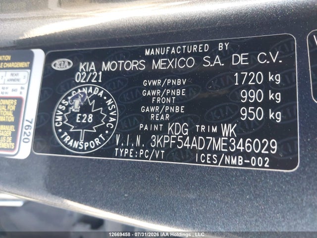 Продаж на аукціоні авто 2021 Kia Forte Ex/ex Premium/ex+, vin: 3KPF54AD7ME346029, номер лоту: 12669458