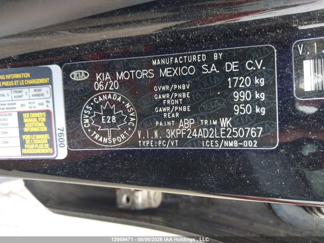Aukcja sprzedaży 2020 Kia Forte Fe/lxs, vin: 3KPF24AD2LE250767, numer aukcji: 12669471