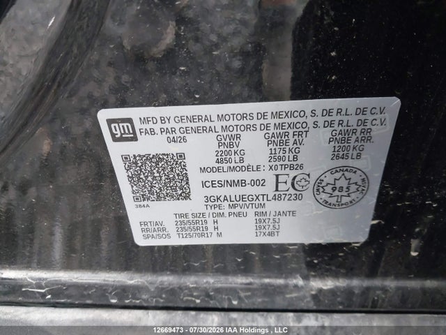 Продаж на аукціоні авто 2026 Gmc Terrain Elevation, vin: 3GKALUEGXTL487230, номер лоту: 12669473