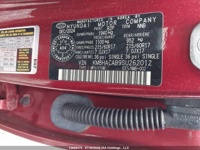 2025 Hyundai Kona Essential Awd მანქანა იყიდება აუქციონზე, vin: KM8HACAB9SU262012, აუქციონის ნომერი: 12669476