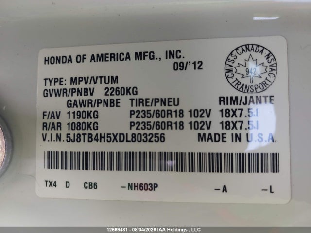 Продаж на аукціоні авто 2013 Acura Rdx, vin: 5J8TB4H5XDL803256, номер лоту: 12669481
