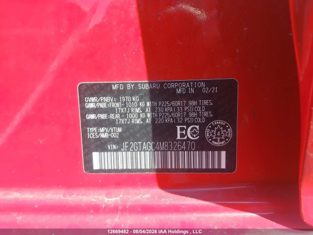 Продажа на аукционе авто 2021 Subaru Crosstrek Sport, vin: JF2GTAGC4M8326470, номер лота: 12669482