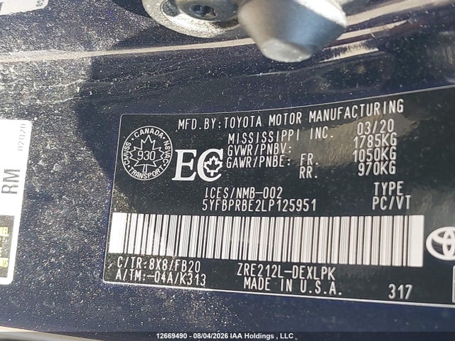 5YFBPRBE2LP125951 Toyota Corolla