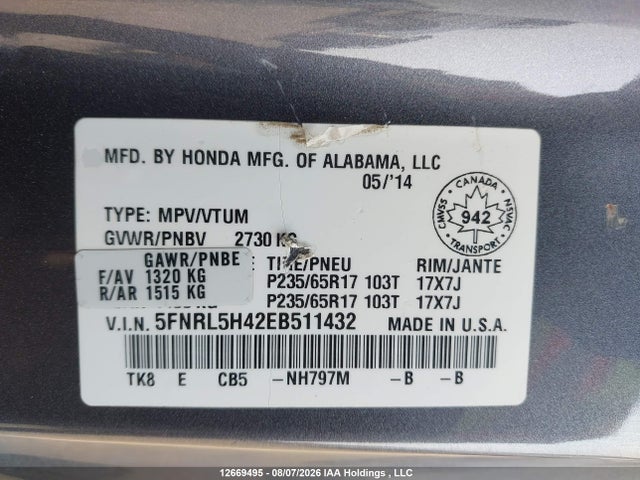 Honda ODYSSEY EX 2014 5FNRL5H42EB511432 Image 19
