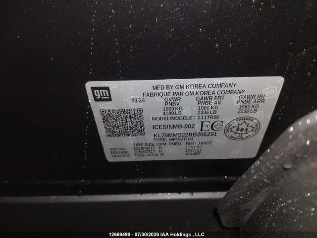 Auction sale of the 2024 Chevrolet Trailblazer Ls, vin: KL79MMS22RB206291, lot number: 12669499