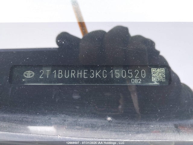 Aukcja sprzedaży 2019 Toyota Corolla L/le/xle/se/xse, vin: 2T1BURHE3KC150520, numer aukcji: 12669507