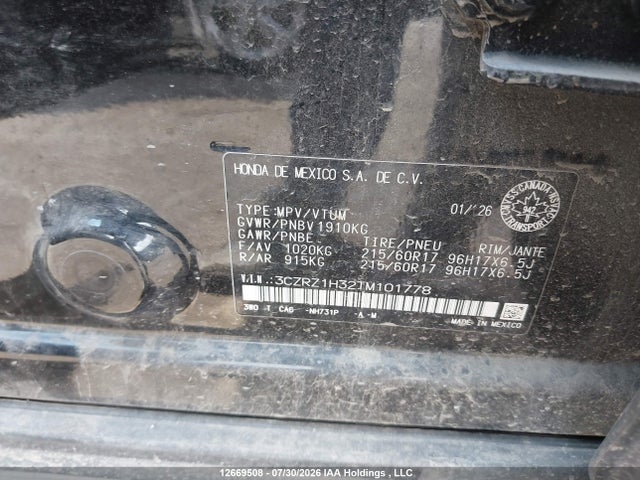 Продажа на аукционе авто 2026 Honda Hr-v Lx 2wd, vin: 3CZRZ1H32TM101778, номер лота: 12669508