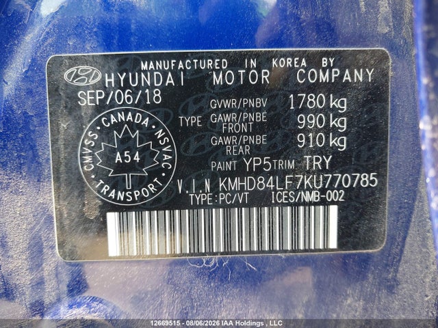 KMHD84LF7KU770785 Hyundai Elantra Sel/value/limited