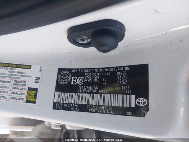 Toyota COROLLA LE 2022 5YFBPMBE3NP346528 Image 9