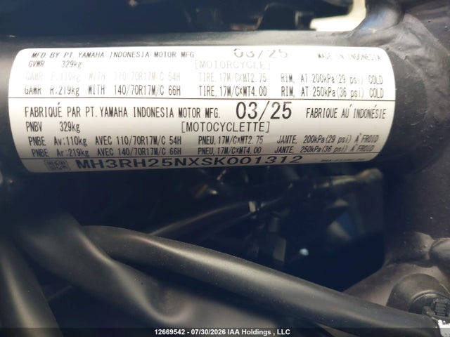 Aukcja sprzedaży 2025 Yamaha Yfz320 A, vin: MH3RH25NXSK001312, numer aukcji: 12669542