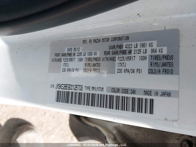 12669562 :رقم المزاد ، JM3KE2BE9D0126708 vin ، 2013 Mazda Cx-5 Sport مزاد بيع