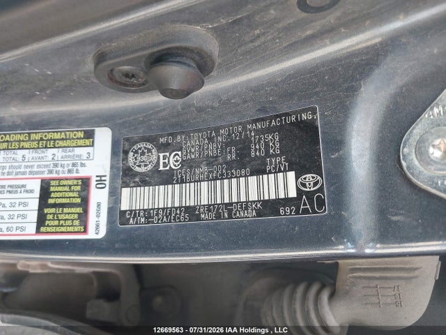 12669563 :رقم المزاد ، 2T1BURHEXFC333080 vin ، 2015 Toyota Corolla L/le/le Pls/prm/s/s Pls مزاد بيع