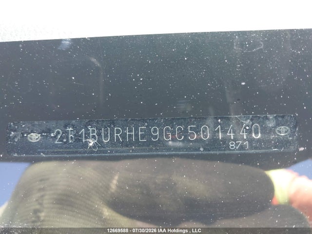 12669588 :رقم المزاد ، 2T1BURHE9GC501440 vin ، 2016 Toyota Corolla L/le/le Pls/prm/s/s Pls مزاد بيع