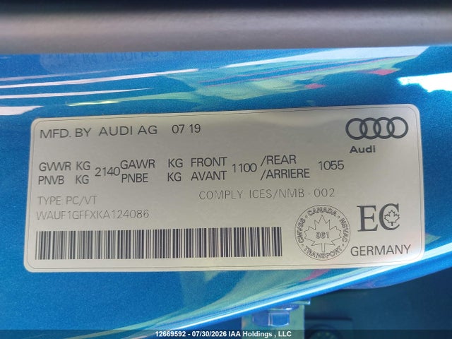 WAUF1GFFXKA124086 Audi S3 2.0t Technik