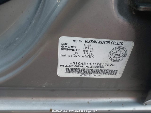 Продажа на аукционе авто 2001 Nissan Maxima Gxe, vin: JN1CA31D31T817270, номер лота: 12669600