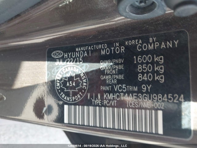 Hyundai ACCENT GL 2016 KMHCT4AE3GU984524 Image 9