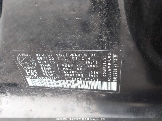 Продаж на аукціоні авто 2019 Volkswagen Golf Sportwagen S, vin: 3VW117AU0KM522071, номер лоту: 12669619