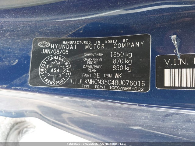 Aukcja sprzedaży 2008 Hyundai Accent, vin: KMHCN35C48U076016, numer aukcji: 12669630