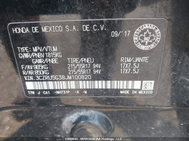 Honda HR-V LX 2018 3CZRU5G38JM100820 Image 8