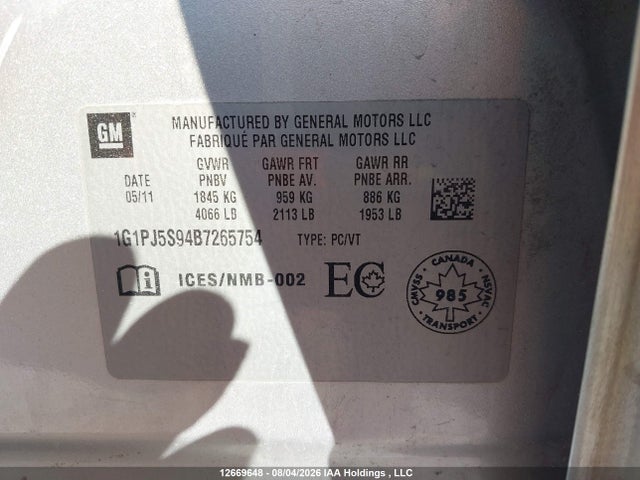 Продажа на аукционе авто 2011 Chevrolet Cruze Eco, vin: 1G1PJ5S94B7265754, номер лота: 12669648