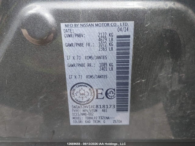 Aukcja sprzedaży 2014 Nissan Rogue S/sl/sv, vin: 5N1AT2MV1EC818173, numer aukcji: 12669658