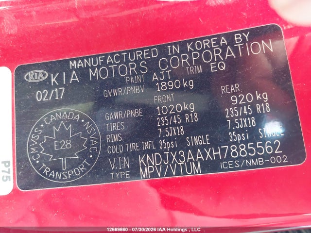 2017 Kia Soul მანქანა იყიდება აუქციონზე, vin: KNDJX3AAXH7885562, აუქციონის ნომერი: 12669660
