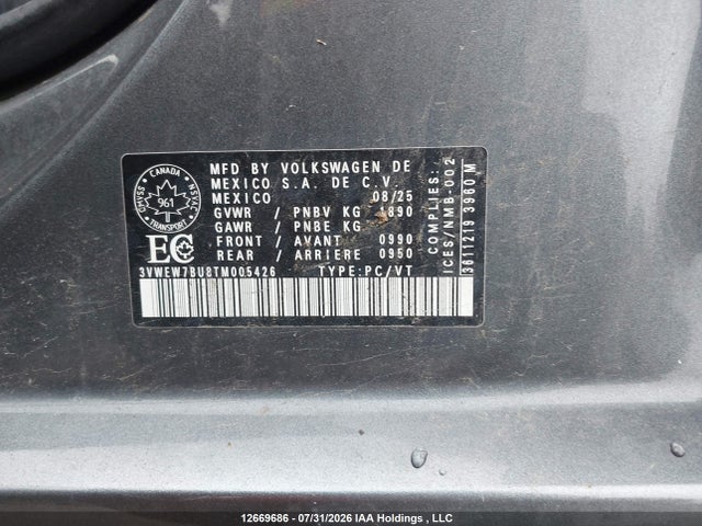 12669686 :رقم المزاد ، 3VWEW7BU8TM005426 vin ، 2026 Volkswagen Jetta Comfortline مزاد بيع