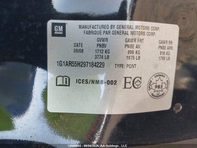 Продаж на аукціоні авто 2009 Chevrolet Cobalt, vin: 1G1AR55H297184229, номер лоту: 12669693