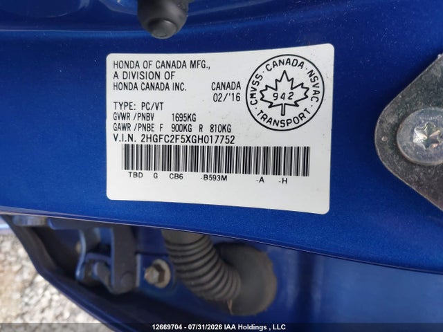 Aukcja sprzedaży 2016 Honda Civic Lx, vin: 2HGFC2F5XGH017752, numer aukcji: 12669704