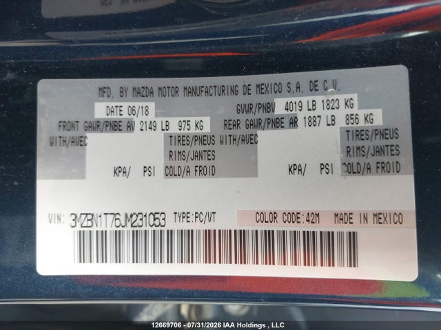 Mazda 3 2018 3MZBN1T76JM231053 Image 9