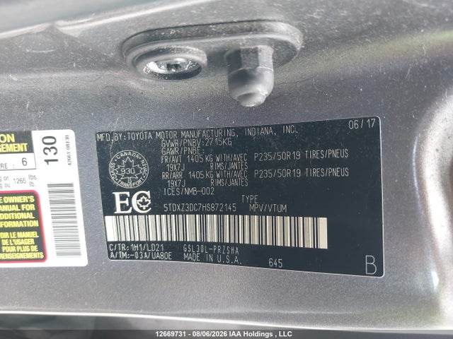 5TDXZ3DC7HS872145 Toyota Sienna