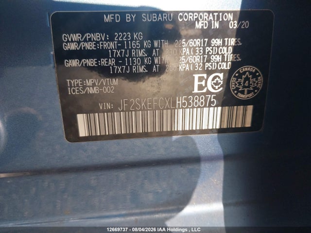 Subaru Forester Convenience 2020 JF2SKEFCXLH538875 Image 22