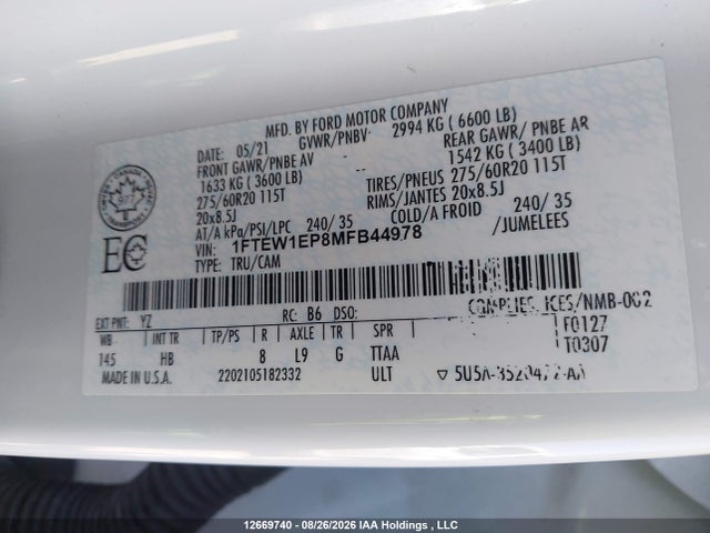 Ford F150 Supercrew 2021 1FTEW1EP8MFB44978 Image 9