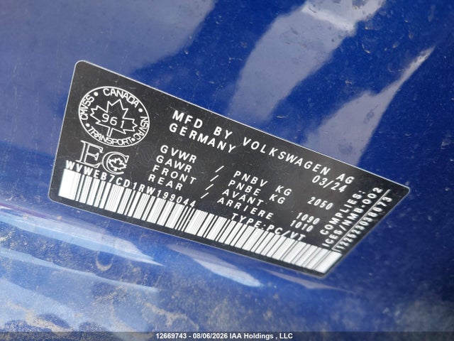 12669743 :رقم المزاد ، WVWEB7CD1RW199044 vin ، 2024 Volkswagen Golf R مزاد بيع