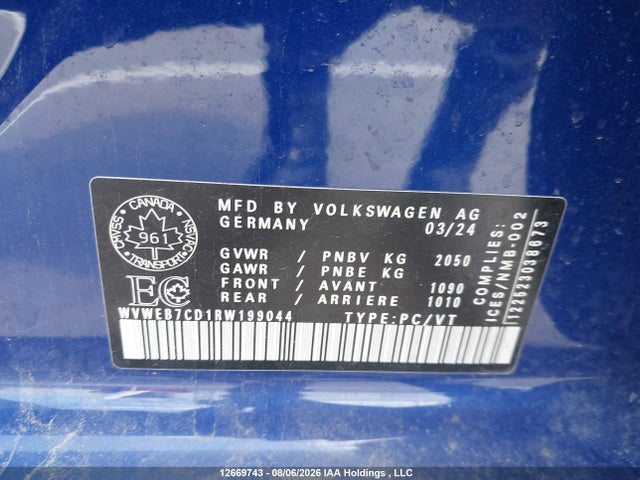 12669743 :رقم المزاد ، WVWEB7CD1RW199044 vin ، 2024 Volkswagen Golf R مزاد بيع