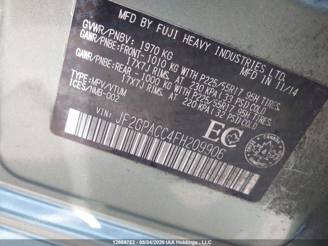 JF2GPACC4FH209906 Subaru Xv Crosstrek 2.0 Premium