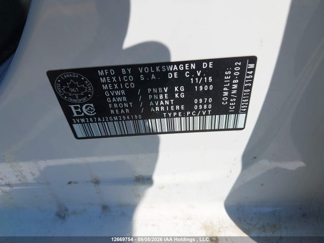 3VW267AJ2GM294190 Volkswagen Jetta 1.4 Tsi Trendline/1.4 Tsi Trendline+