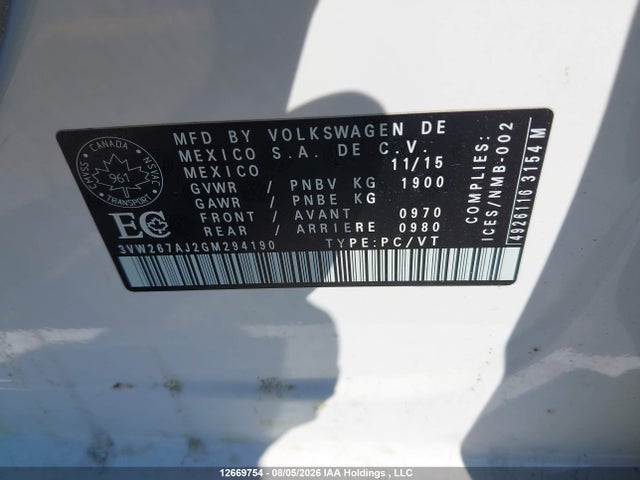 3VW267AJ2GM294190 Volkswagen Jetta 1.4 Tsi Trendline/1.4 Tsi Trendline+
