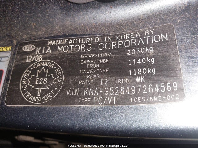 Продаж на аукціоні авто 2009 Kia Rondo Lx/ex, vin: KNAFG528497264569, номер лоту: 12669757