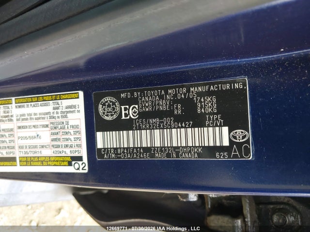 Aukcja sprzedaży 2005 Toyota Matrix, vin: 2T1KR32EX5C904427, numer aukcji: 12669771