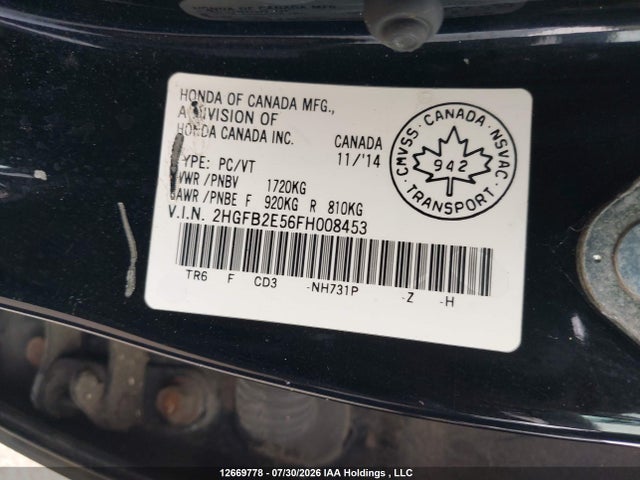 Honda CIVIC EX 2015 2HGFB2E56FH008453 Image 9